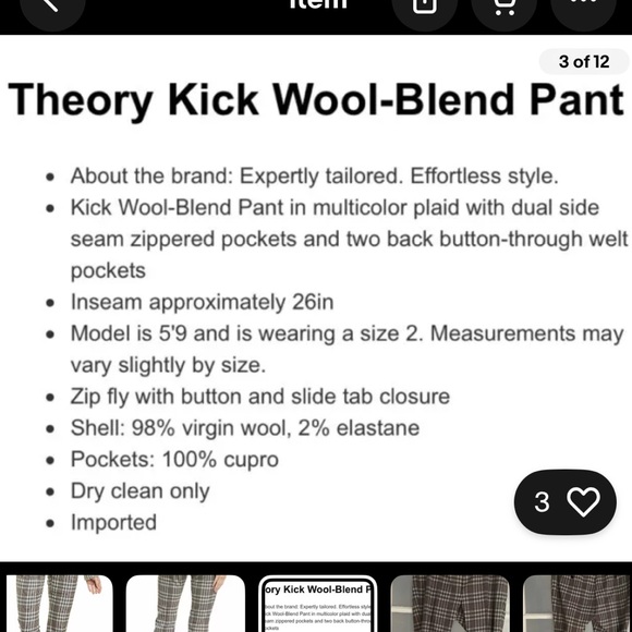 Theory Kick Wool-Blend Pants size 8 - Picture 12 of 12